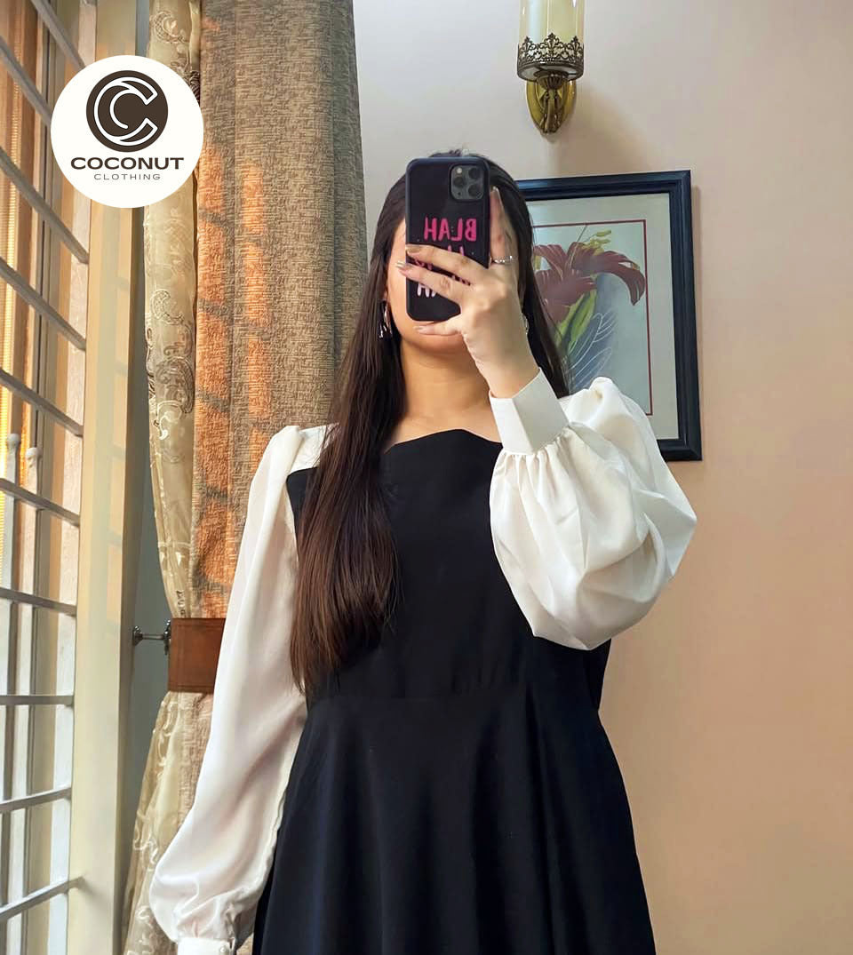 Platted Black Maxi with White Sleeves