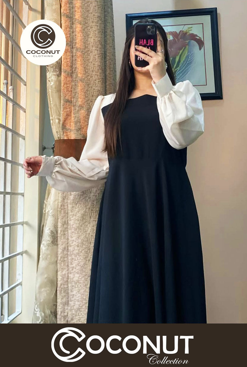 Platted Black Maxi with White Sleeves