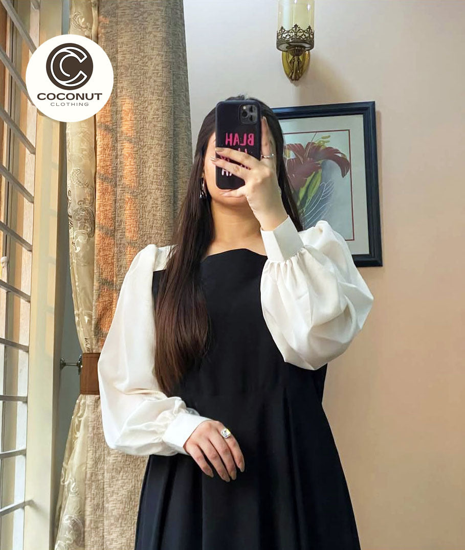 Platted Black Maxi with White Sleeves